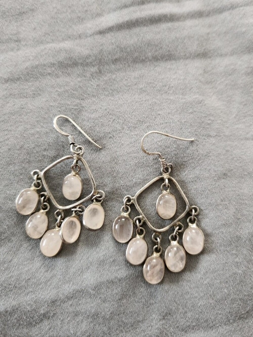 Vintage 925 Silver & Rose Quartz Dangle Earrings - Elegant Pink Gemstone
